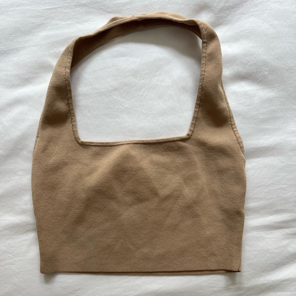 Tan XS The Drop Square Neck Cropped Halter Top NWOT